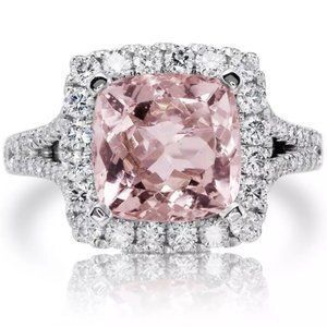 New 5 Ct Pink Topaz Diamond Halo Engagement Ring